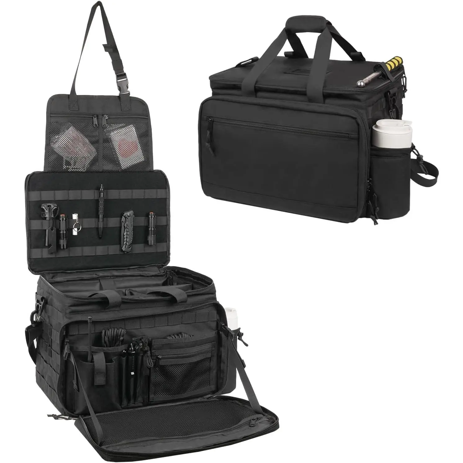 Law Enforcement MOLLE Patrol Bag - Car Front Seat Organizer with Sturdy Zips, Detachable Seat Hook, Customizable Free-Style Area, Multiple Pockets, Emergency Tools and Gadgets, Rapid Deployment (Black, All Seasons), Trucks, Camping, Compact And Portable,