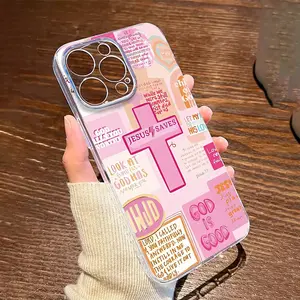 A Transparent TPU Phone Case Featuring a Design of a Cross And Jesus, Providing Full Protection for The Phone Against Drops And Fingerprints, Compatible with Iphone 16, 15, 14, 13, And 12. Cover Protective Protector Smartphone Casing Cellphone