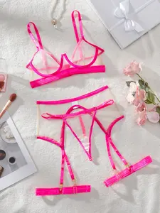 5-Piece Valentine's Day Sexy Mesh Transparent Push-Up Lingerie Set, Women's Underwear Collection, Bodysuit