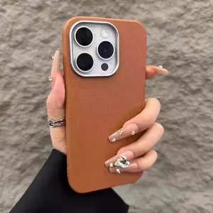 Luxury Matte Leather Phone Case For iPhone 16 15 14 Plus 16E 13 12 11 Pro Max X XS Max XR 7 8 SE2 Protection Shockproof Cover