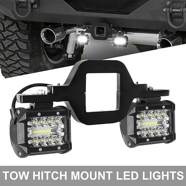 Tow Hitch Mounting Bracket with Dual 4 Inch LED Pods, Rear Reverse Backup Driving Lights Quad Row LED Work Light Bar for Truck SUV Pickup Trailer (Fits 2.5 Inch Hitch Receivers), Led Lightbar, Car Accessories