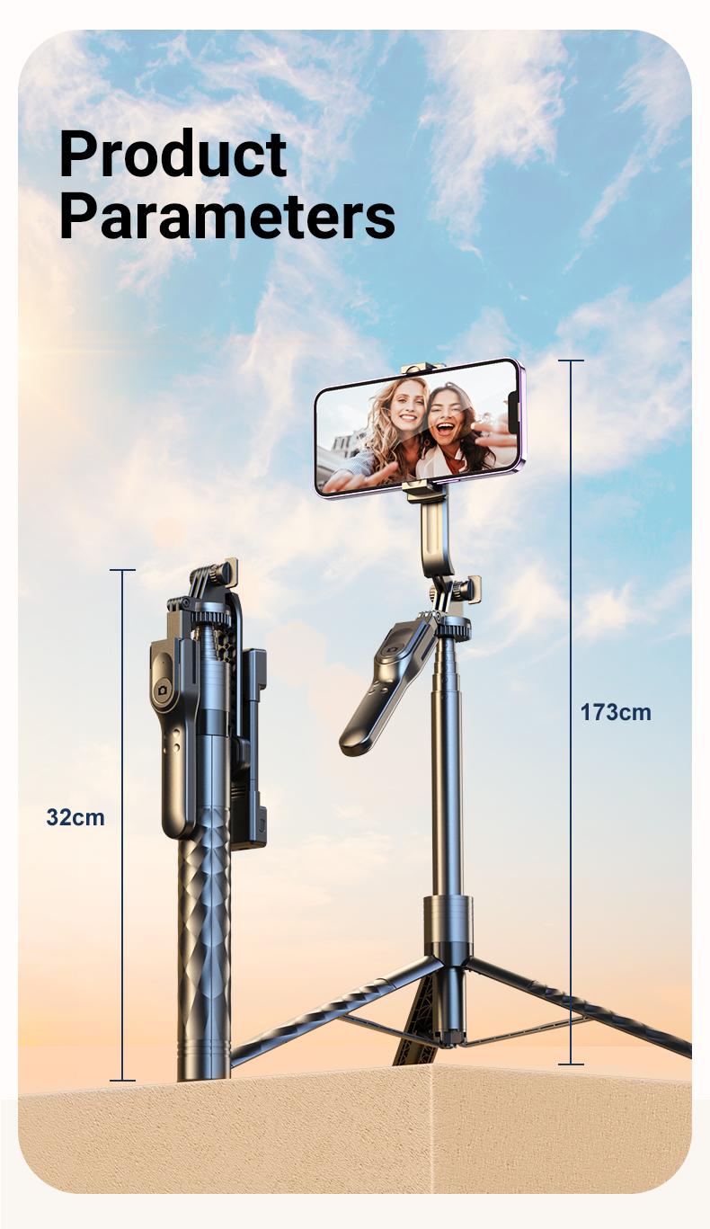 2026 New Upgraded Professional Anti-Shake Gimbal Selfie Stick , 1.7m Extendable Selfie Stick with Tripod Stand & Wireless Remote. 360° Rotation for Vlogging, Compatible With iPhone 17/16/15 & Android Phones.