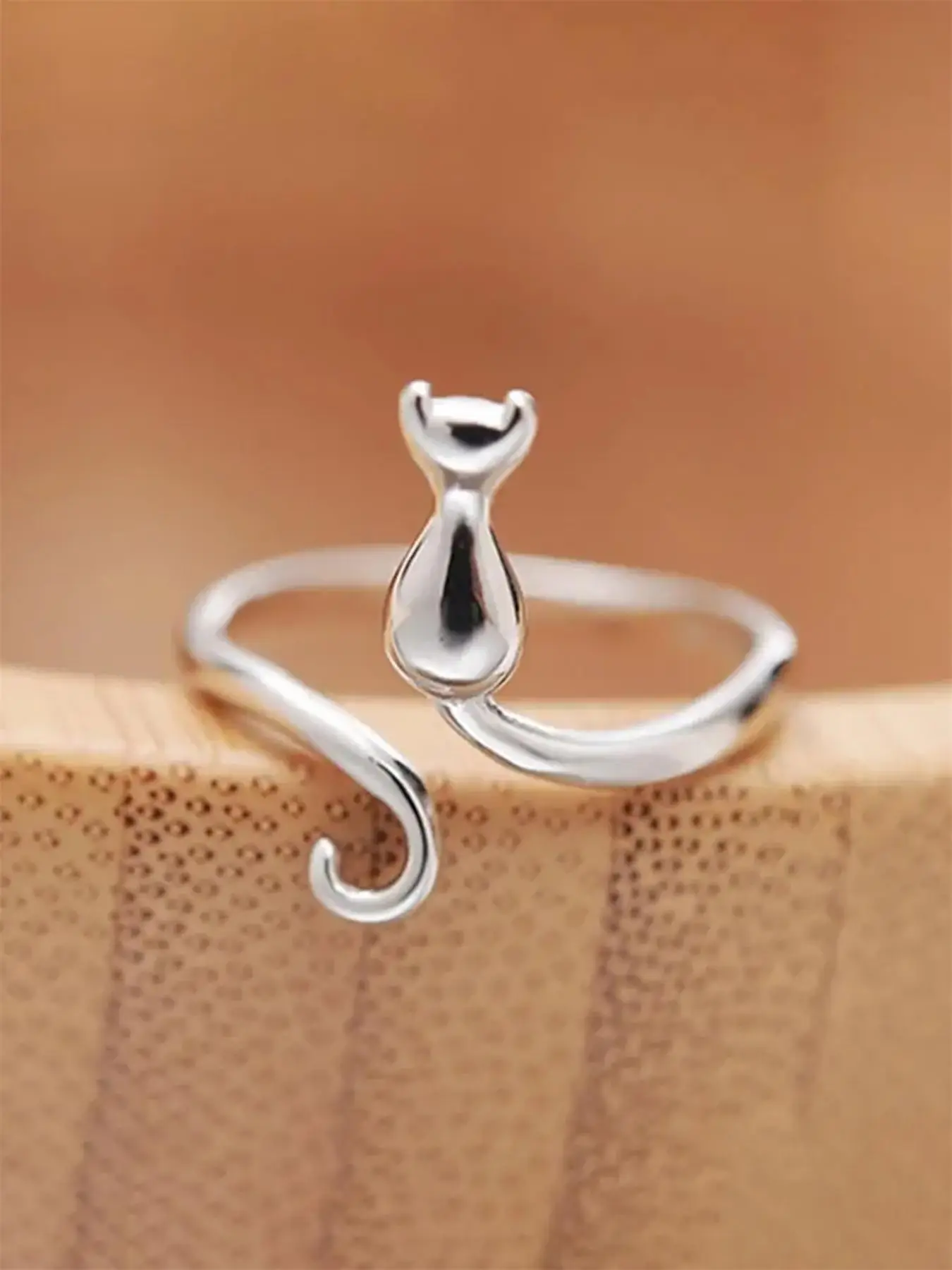 Cute Cat Design Cuff Ring, Adjustable Rings, Fashion Accessories for Women & Girls, Simple Jewelry for Party, Daily Clothing Decor, Trendy All-match &