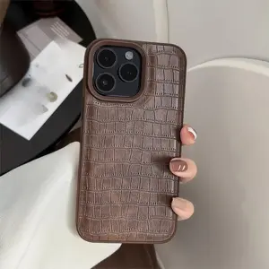 Retro Crocodile Pattern Leather Phone Case, Fashion Phone Protective Cover, Phone Accessory Compatible with iPhone 11 12 13 14 15 Pro Max, Casing, Protection