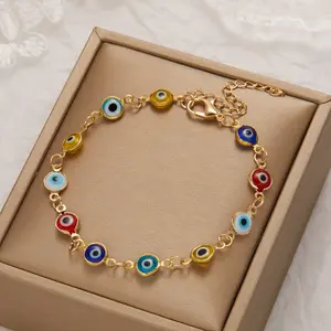 Lucky Turkey Evil Eye Bracelet Colorful Red Blue Eye Adjustable Metal Chain Jewelry for Women Protective Fashion Accessory