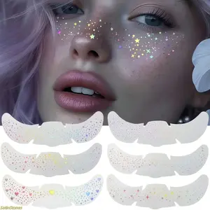 6 Pack Glitter Freckle Stickers, Rainbow Heart Star Pattern Waterproof Temporary Tattoo Decals for Party Holidays Daily Makeup Decoration, Glitter Tattoo