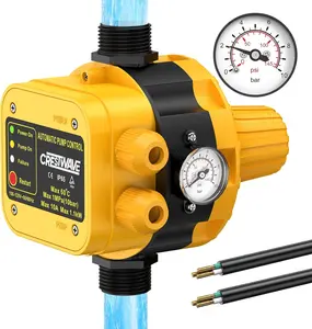 Smart Pressure Switch with Gauge for Well Pump, Automatic Water Pumps Switch, Dry-running Protection for Submersible/Shallow Well/Garden/Jet/Self-priming Pump, Power&Pump Cable Included, 110V-120V