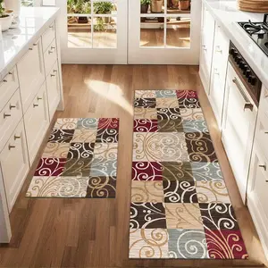 2Pcs Abstract geometric flowers Floor mat set for farmhouse kitchen Rug restaurant floor laundry room decor carpet mat Abstract Rugs