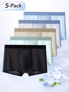Men's Ice Silk Breathable Boxer Briefs 5 Pack Lightweight Stretch Comfort Underwear