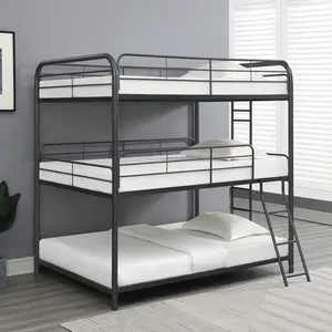 Modern Style Full/Full/Full Triple Bunk Bed, Black, All Mattress Types Compatible, Easy Assembly, No Box Spring Needed, Not Convertible