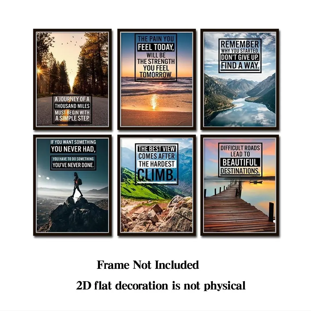Modern Art Design Poster Set, 6 Pieces, 8x10 Inches, Inspirational Text Decor, Ideal for Living Room, Study, Dining Area