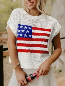 American Flag Knitted Short Sleeve Sweater