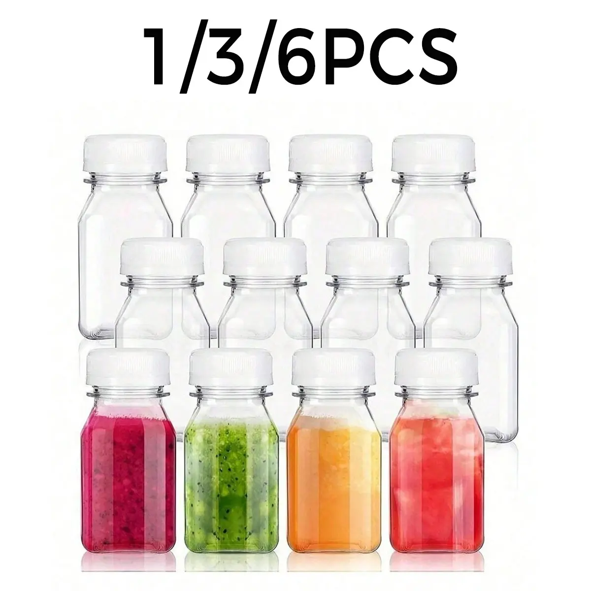 Mini Plastic Juice Bottles with Lids, Reusable Drink Containers, Storage Bottle, Plastic Travel Bottle, Portable for Juicing, Smoothies, Tea, DIY Beverages, 1/3/6 Pack