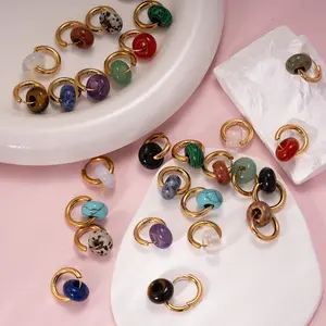 Summer color scheme niche design premium stainless steel earrings natural stone texture earrings women's earrings