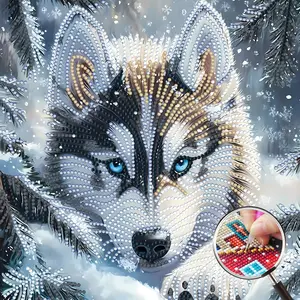 5D Diamond Art Kit - Wolf Animal Theme, Beginner-Friendly Frameless DIY Craft, 15.7x11.8 in Stress Relief Home Decor Gift for Animal Lovers