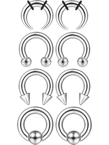 Surgical Steel Septum Kit - 2G to 14G Septum Rings, Pincher, Tapers & Gauge, Nose Piercing Jewelry - Silver & Black Tone