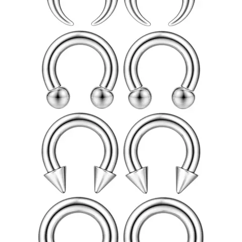 Surgical Steel Septum Kit - 2G to 14G Septum Rings, Pincher, Tapers & Gauge, Nose Piercing Jewelry, Body Piercing Jewelry - Silver & Black Tone