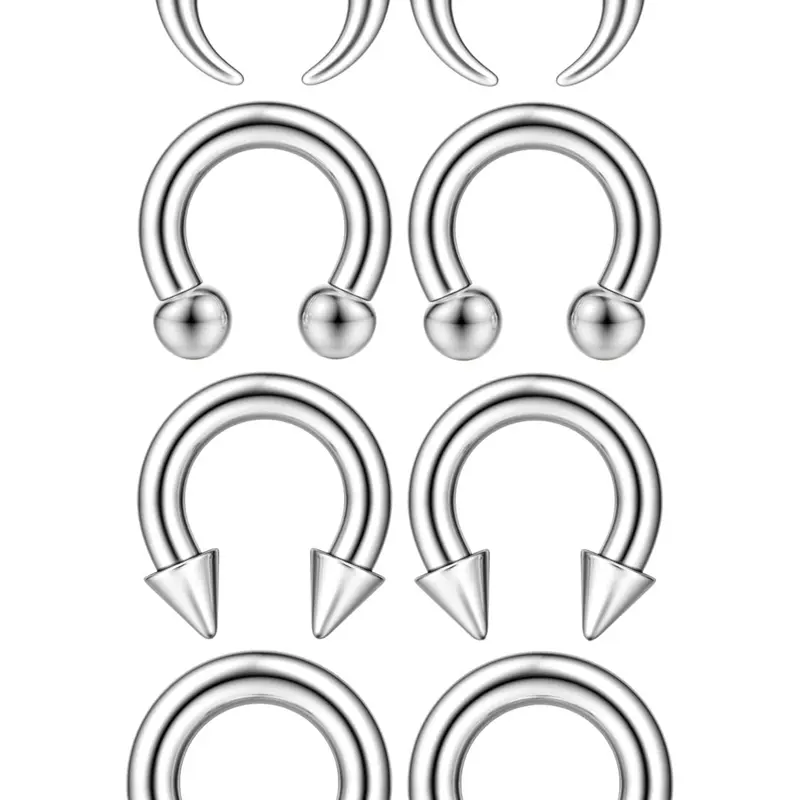Surgical Steel Septum Kit - 2G to 14G Septum Rings, Pincher, Tapers & Gauge, Nose Piercing Jewelry, Body Piercing Jewelry - Silver & Black Tone