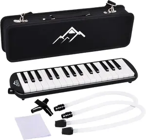 32 Key Melodica Instrument Air Piano Keyboard Soprano Melodica with 2 Mouthpieces Tube Sets Carrying Bag for Beginners Adults  Black