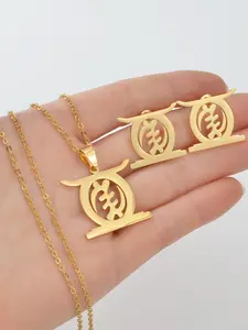 1Set African Cultural Symbol Gye Stool Ethnic Trendy Jewelry Set Pendant Necklaces Earrings for Women Girls Congo Ghana Nigeria