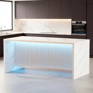 71'' Faux Marble Dining Table Comfortably Seats 6 with LED Lights, 37.4'' Tall Modern Kitchen Island Table