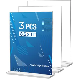 3 Pack Acrylic Sign Holder 8.5 x 11 Inches, Clear Menu Stand, Vertical Flyer Display, Table Paper Holder, Desk Brochure, Plastic Sign Display for Restaurants, Office, Store