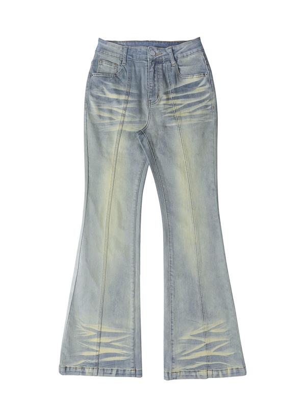 Women's Plain Low-Waist Flare Jeans, Casual Bell Bottom,Vintage Washed Finish,Trousers For Daily Wear, Outfits 2026, Ladies Bottoms For All Seasons,T-Chic