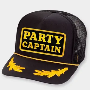 Unisex Adjustable Hats - Party Captain Design for Men and Women - Black with Yellow Embroidery - Comfortable and Versatile