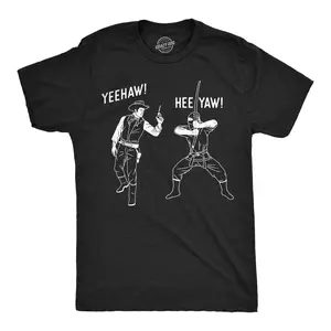 Mens Funny T Shirts Yeehaw Heeyah Cowboy VS Ninja Sarcastic Graphic Novelty Tee for Men Mens Funny T Shirts Cool Vintage Fashion T-Shirt Gift Classic Menswear Funny Sarcastic Short Sleeve Novelty Tees for Guys Black -