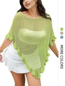 European and American Casual Vacation Versatile Semi-Transparent Shawl Top, Knit Women's Clothing, Summer 2026 New Arrival, Beachwear, Cover Up