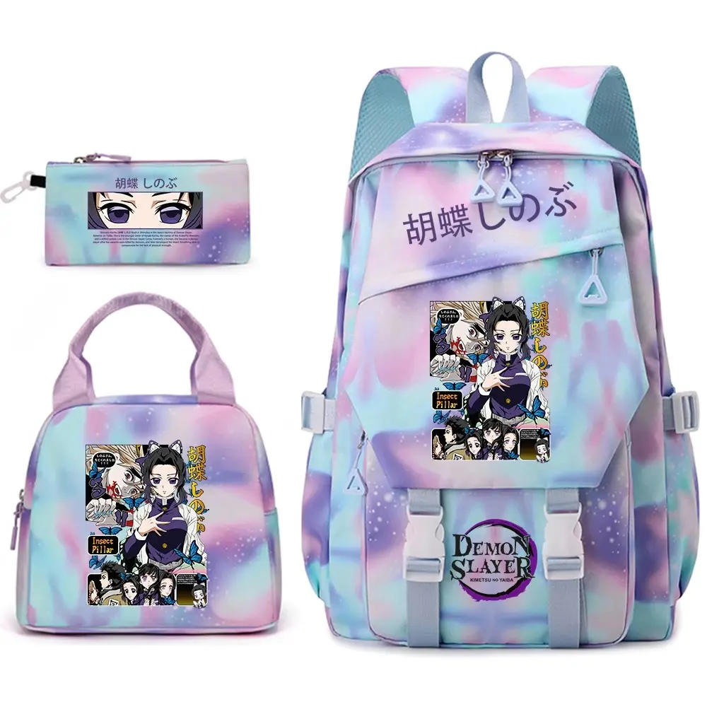 "Demon Slayer: Kimetsu no Yaiba" Shinobu Kocho Character Art Student Backpack, Lunch Bag, Pencil Case Set Pack - Functional School Supplies for Girls
