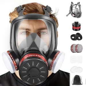 Reusable Full Face Respirator Mask, Gas Mask Survival Nuclear and Chemical w/Activated Carbon for Painting Dust