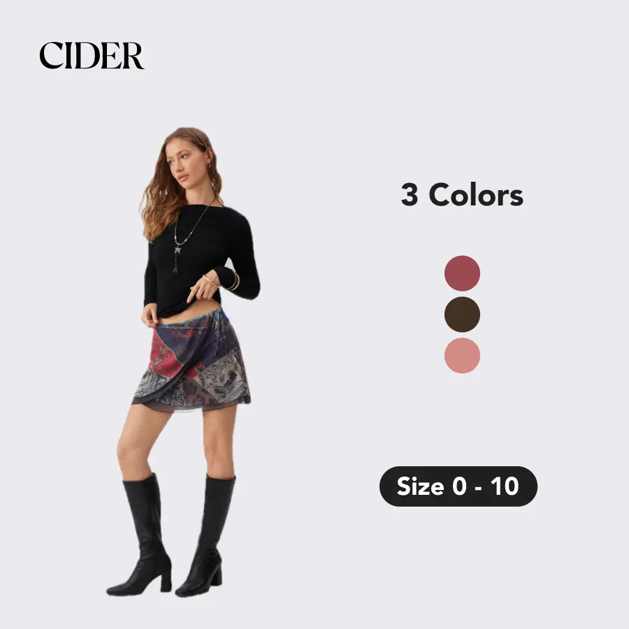 Cider Chiffon Low Rise Aztec Asymmetrical Knotted A-line Mini Skirt