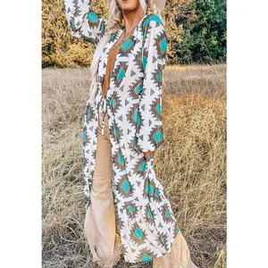 Women Western Aztec Print Duster Open Front by Full Time Purchase