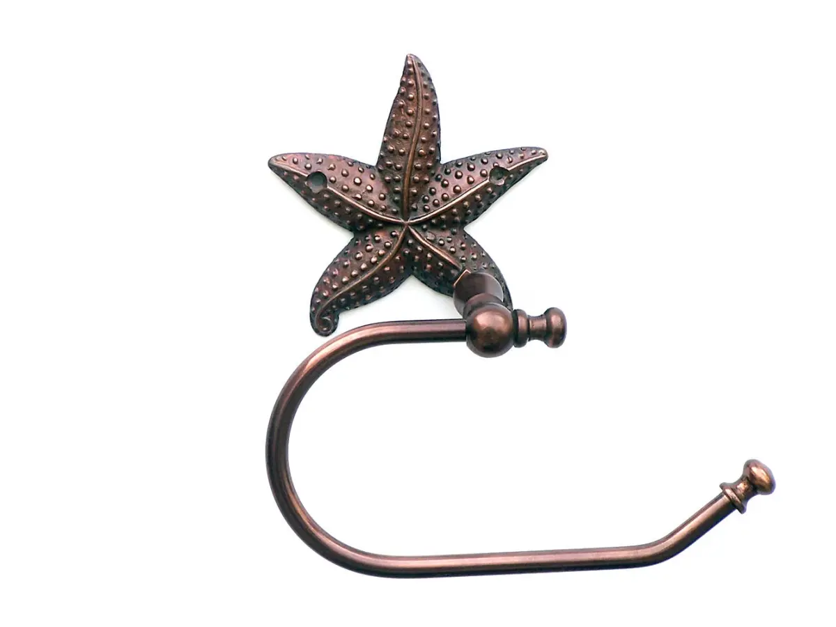 360 Stand Antique Copper Metal Starfish Toilet Paper Holder, 360-Degree Rotatable Mountable, Handcrafted Heavyweight Bathroom Supply & Accessories, 5x3x10 in, Model STLPH-3001-AC, Solid Vintage Bathroom Decor, Bathroom Accessories