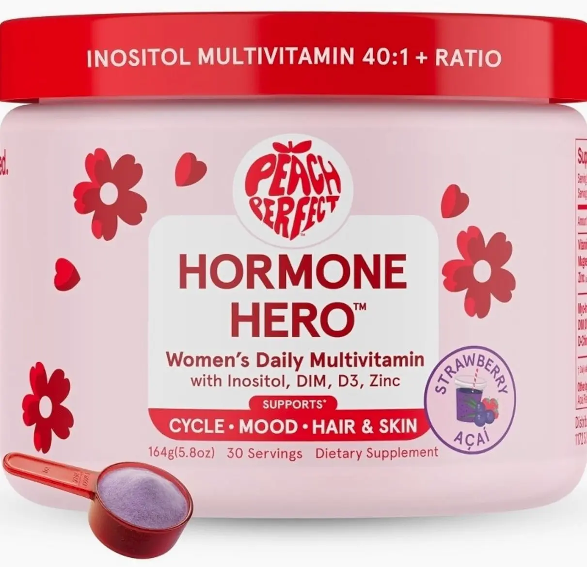 Inositol Powder Multivitamin, Strawberry Acai Flavor – 4g Myo & D-Chiro Inositol, DIM, Zinc, Magnesium Glycinate, Vitamin D3 – Supports Women’s Health, Cycle, Energy, 30 SVG