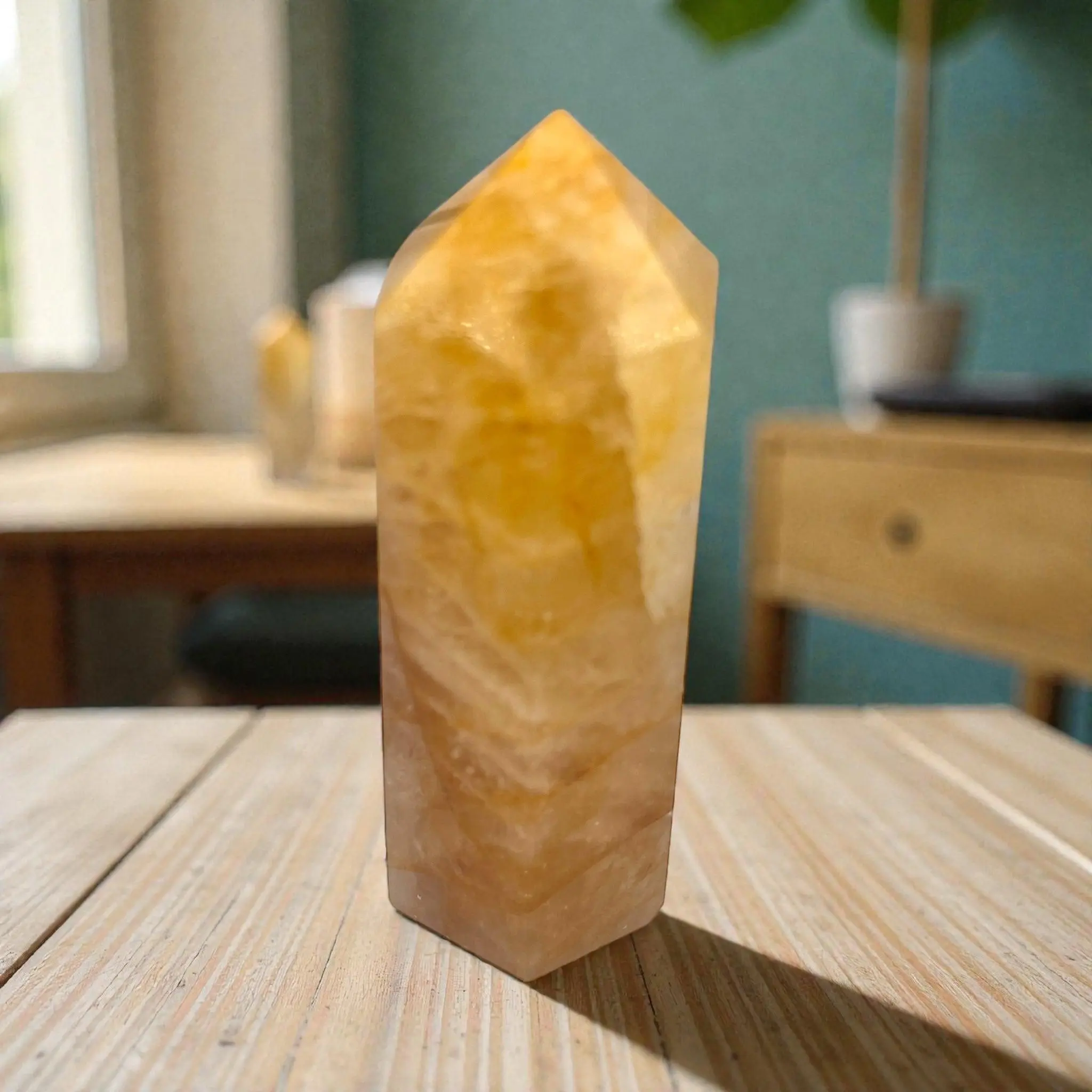 Polished Honey Yellow Golden Healer Quartz Tower - Natural Crystal Point for Meditation, Fire Element Energy, Virgo & Gemini, Spirit Work, Sacral Chakra Alignment, Sagittarius, Chakra Work, Amplify Energy And Intention, Aid In Meditation And Reiki Work