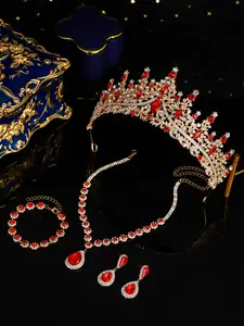 Elegant Bride Jewelry Set, Rhinestone Crown Necklace Earrings, Perfect for Wedding Party, 4 Piece Bridal Accessories