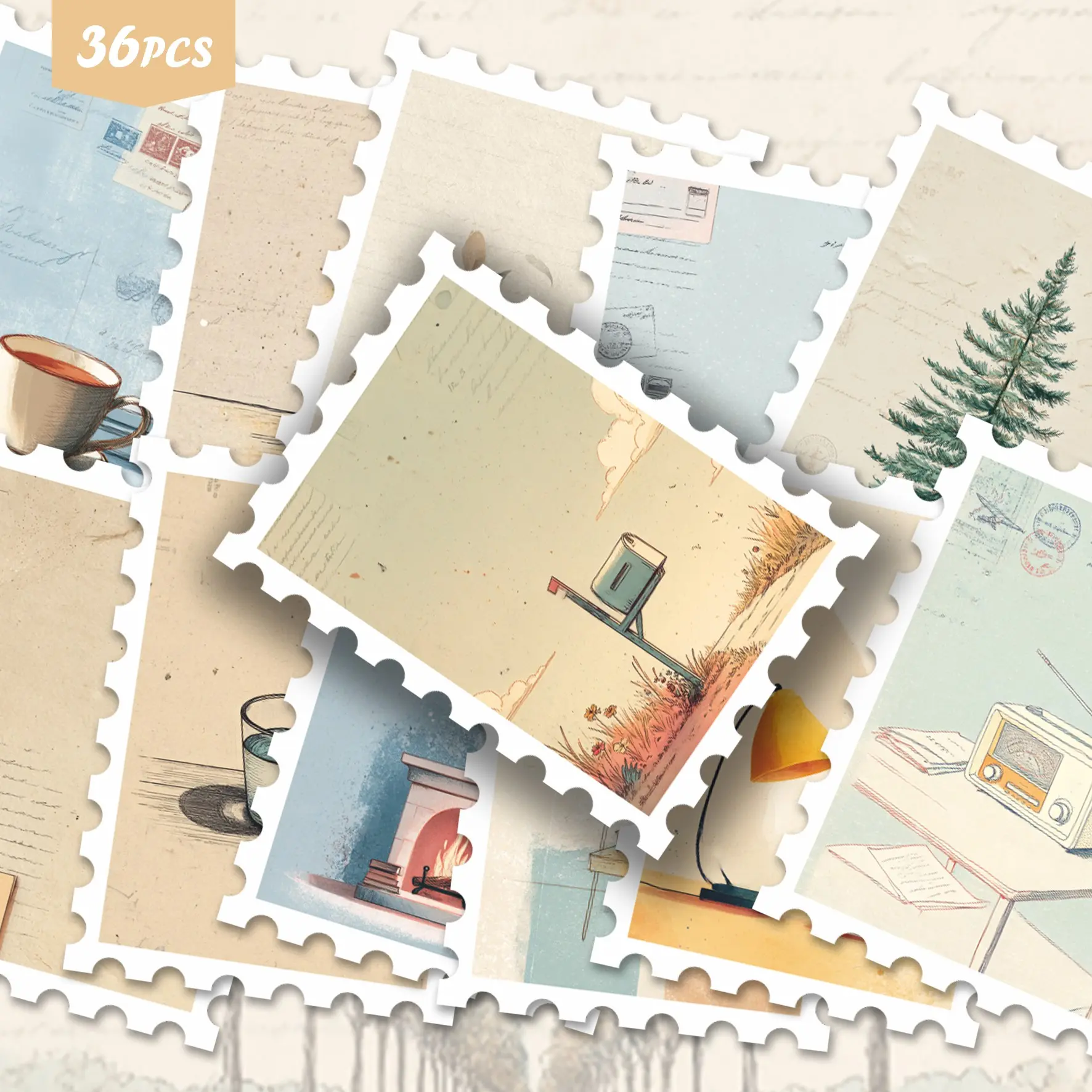 36pcs Retro Artistic Daily Illustration Trendy Stickers Pack | Stylish Vinyl Decals with Vintage Coffee, Violin & Botanical Graphics | for Phone, Luggage & Decor | for Trend Fans & Artistic Vibe Enthusiasts