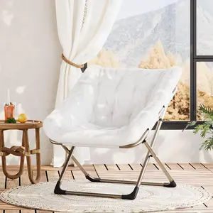 Garvee Comfy Foldable Chair for Adults and Teens, Soft Faux Fur Lounge Chair for Living Room, Bedroom, Dorm Rooms, Flexible and Spacious Reading Chair, White, Extra Large Size