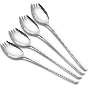Stainless Steel Sporks, 4 Set Salad Forks, 8.66 inch Long Handle Dessert Spoons, Ice Cream Spoons Fork, Reusable Fruit Appetizer Dessert Forks for Household Use Utensils