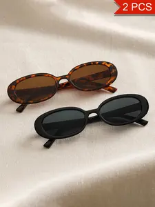 2PCS Women's Vintage Oval Frame Sunglasses, Trendy Casual UV Protection Sunglasses for Everyday Use, Fashion Accessories for Outdoor Activities