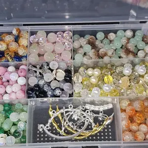 Glass Beads Starup Bundle - Assorted Colors and Designs in Clear Container 20 oz Includes String & Beading Plate