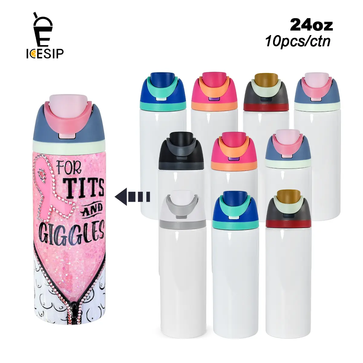 Icesip 10pcs 24oz Insulated Drink Sublimation Blank Straight Sports Tumbler, 304 Stainless Steel, Unique Handle Design, Suitable for Sublimation & UV Printing, Party Gift, Insulated Drink Tumbler