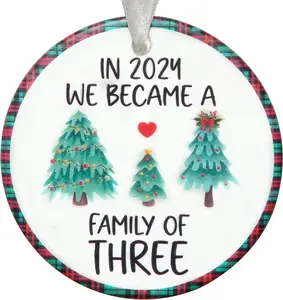 Baby First Christmas Ornament 2024 - Family of Three Ceramic Ornament - Newborn Baby Boy, Girl - First Time Mom, Dad Gifts - Baby's First Christmas, Pregnancy Announcement Gifts for New Parents