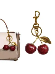 Crystal Cherry Pendant, With A Metallic Branch And Leaf Texture, Vintage Style, Suitable For Women's Handbags, Keychains, Anniversary And Wedding Accessories, Purse Accessories, With Delicate Details Matching Commuting And Date Outfits