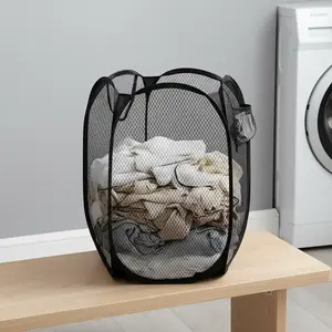 Mesh Laundry Basket, Laundry Hamper, Foldable Dirty Clothes Storage Basket, Large Capacity Storage Organizer for Laundry Room Bathroom