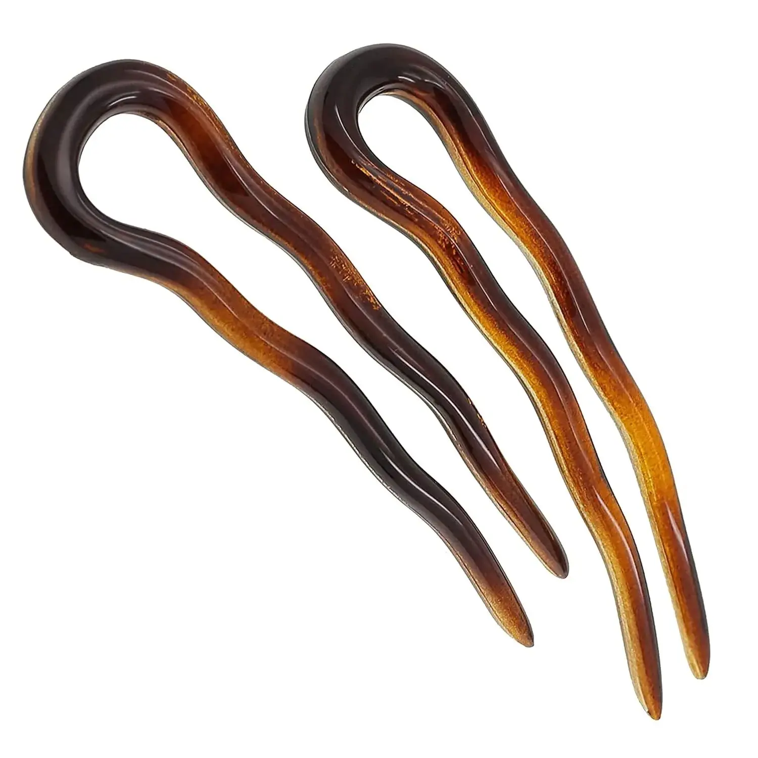 Paris AD823 French Twist Stick Hair Fork, 2 Small Wavy U Shaped Hair Pin Clip for Spiral Updo Bun, Tortoise Shell, Fashion Flexible Durable Styling Hair Accessories for Women, Made in France