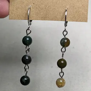 Moss Agate Beaded Dangle Earrings