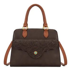 MONTANA WEST TOOLED FLORAL CONCEALED CARRY SATCHEL CROSSBODY BAG